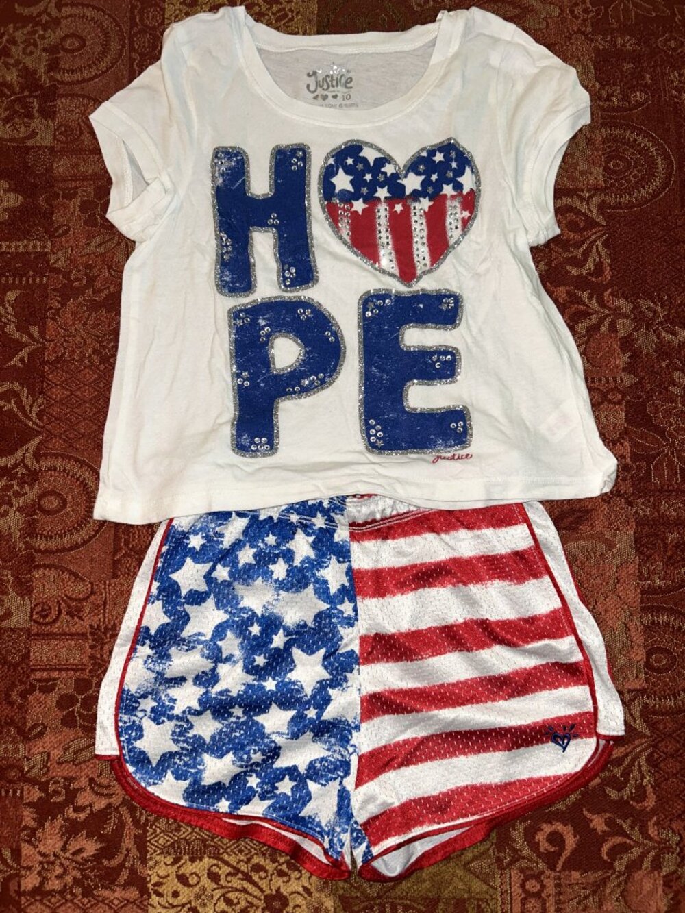 Girl's 4th of July Outfit ~ Size 10 ~ Justice ~ Red, white & blue w/Rhinestones